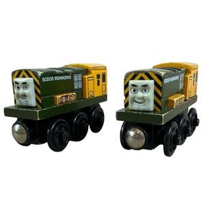 2 Thomas Wooden Train Cars Iron Bert 'Arry Green Yellow Vintage Tank Engine